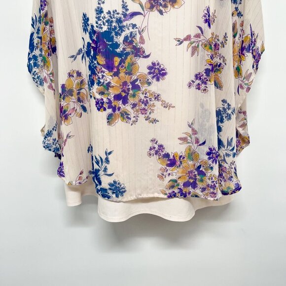 2/$30 Floral Print Pattern Flowy Draped Plus Blouse Top Semi Sheer Shirt 22W 24W - Picture 7 of 9